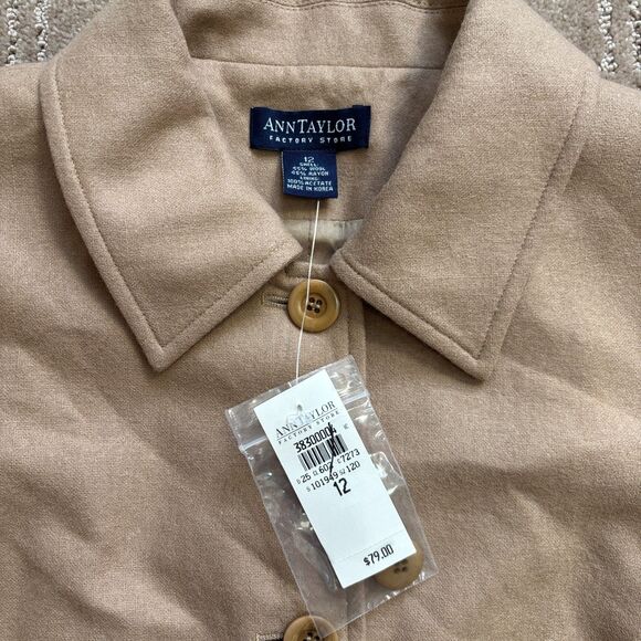 Ann Taylor VTG Wool Blend Jacket Coat Women's 12 Tan Preppy Button Up NWT - Picture 3 of 7